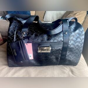 NWT $130 Juicy Couture Logo Embossed Weekender Bag Black